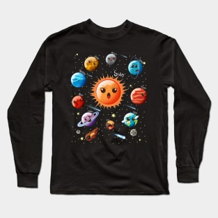 Solar system with sun, planets, comets and earth Long Sleeve T-Shirt